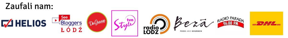 Baner z listą firm które Zaufali nam TVN Radio Łódź DHL DaGrasso